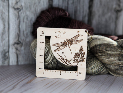Sunrise Grove Dragonfly Moon Gauge Ruler in Maple & Bronze for Fiber Arts