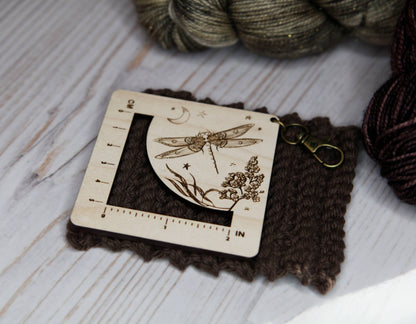 Sunrise Grove Dragonfly Moon Gauge Ruler in Maple & Bronze for Fiber Arts