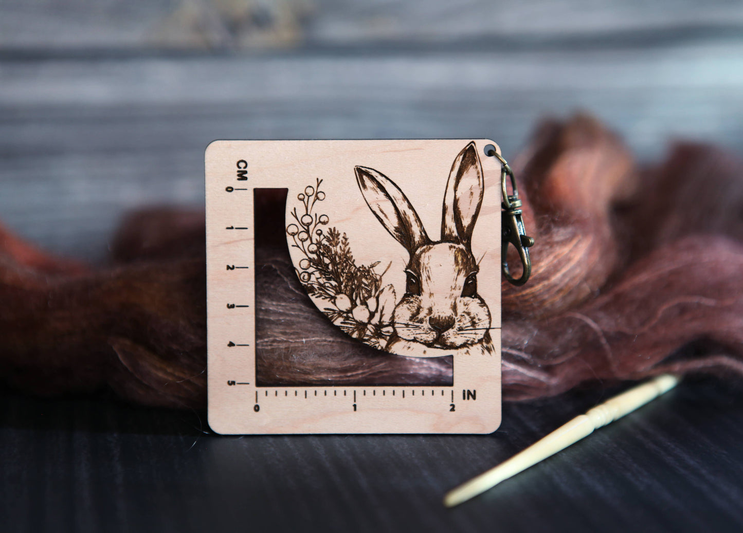 Sunrise Grove Forest Rabbit Fiber Arts Swatch Ruler, Maple & Bronze Clasp Gauge Rulers