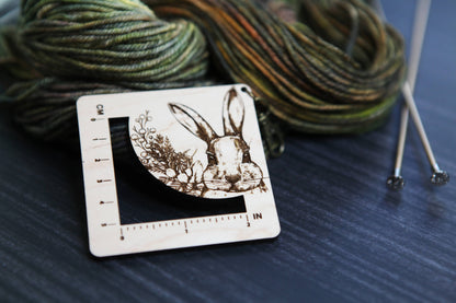 Sunrise Grove Forest Rabbit Fiber Arts Swatch Ruler, Maple & Bronze Clasp Gauge Rulers