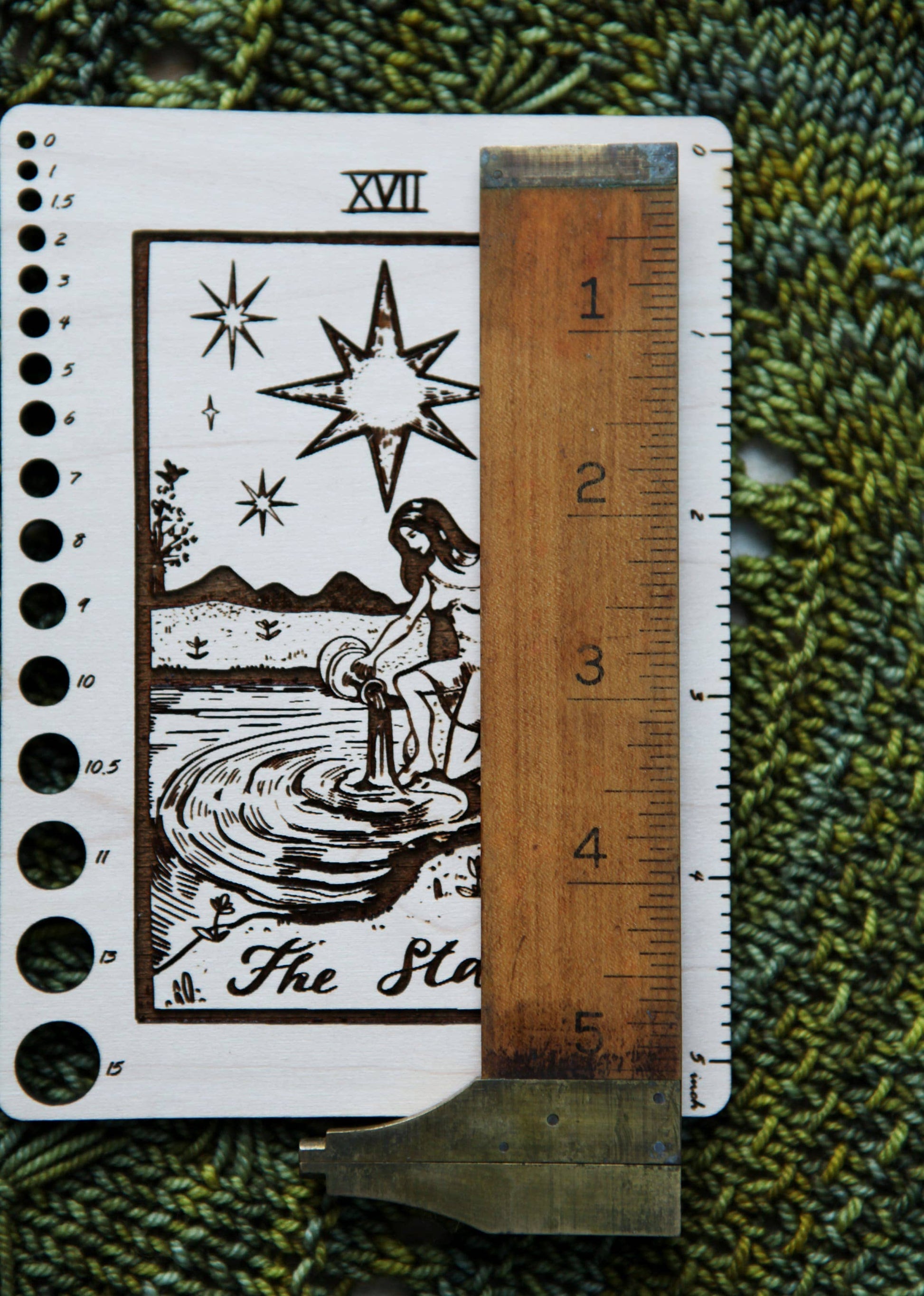 Sunrise Grove Maple Wood Moon Tarot Card Knitting Needle Gauge & 5" Ruler Gauge Rulers