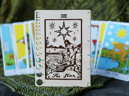 Sunrise Grove Maple Wood Tarot Card Knitting Needle Gauge & 5" Ruler Notions and Tools