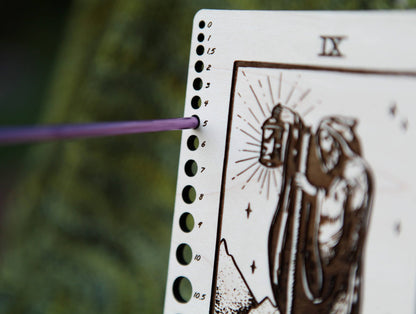 Sunrise Grove Maple Wood Tarot Hermit Knitting Needle Gauge & 5" Ruler Gauge Rulers