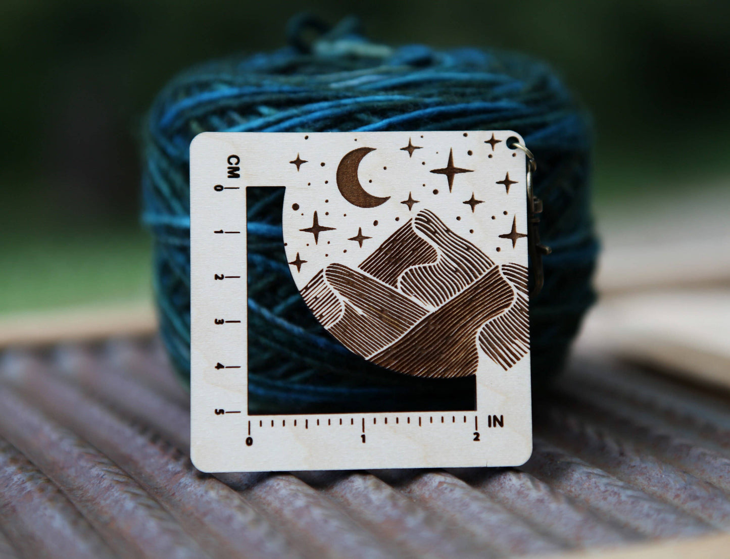 Sunrise Grove Moon & Stars Mountain Gauge Ruler for Knit & Crochet in Wood Notions and Tools