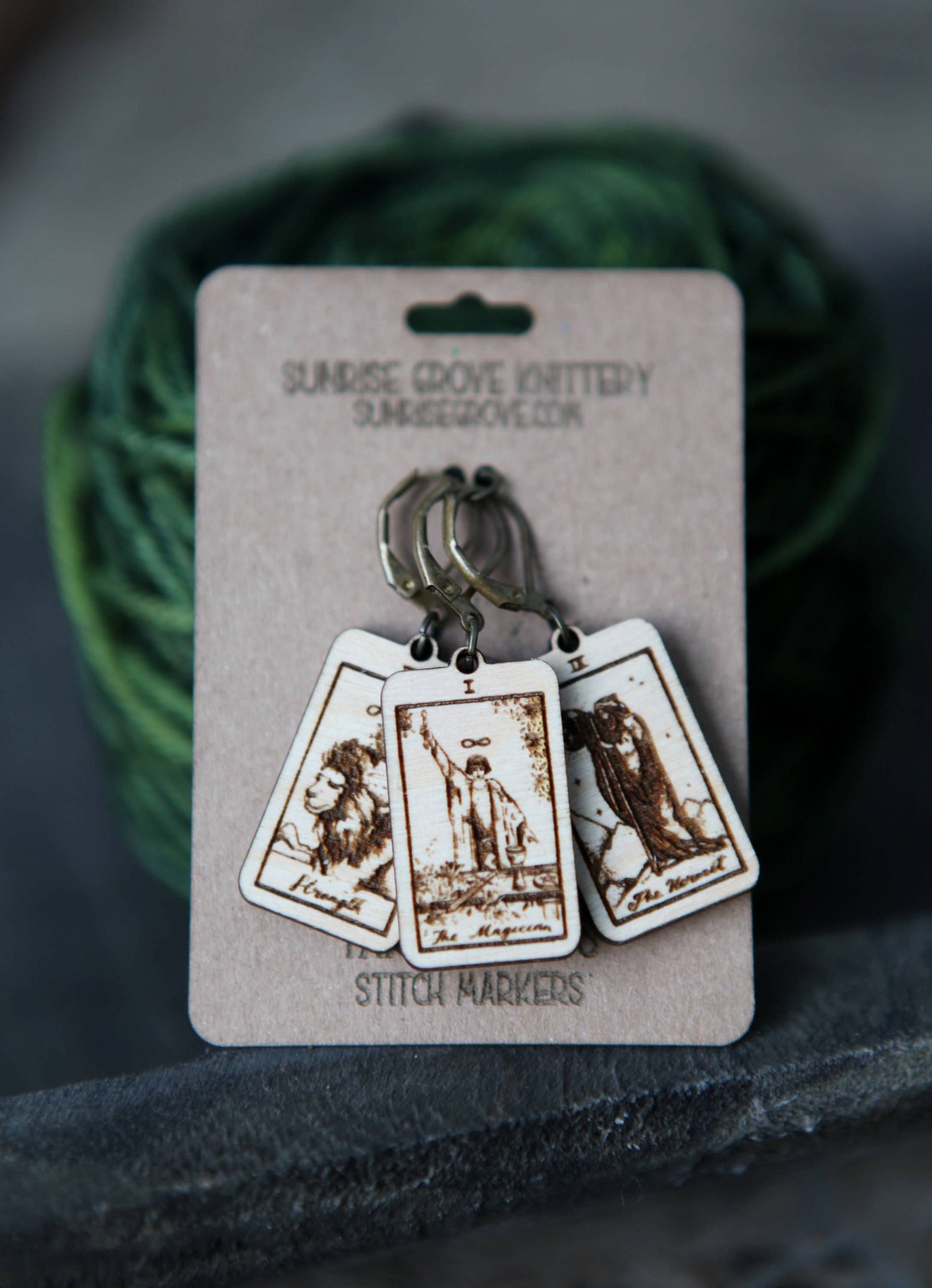 Sunrise Grove Tarot Knitting Progress Keepers & Crochet Markers Set of 3 - Hermit, Magician & Strength Stitch Markers