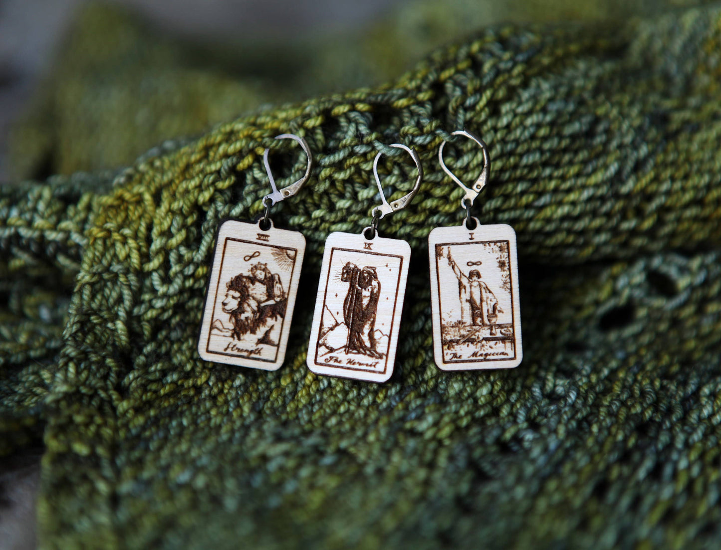 Sunrise Grove Tarot Knitting Progress Keepers & Crochet Markers Set of 3 - Hermit, Magician & Strength Stitch Markers