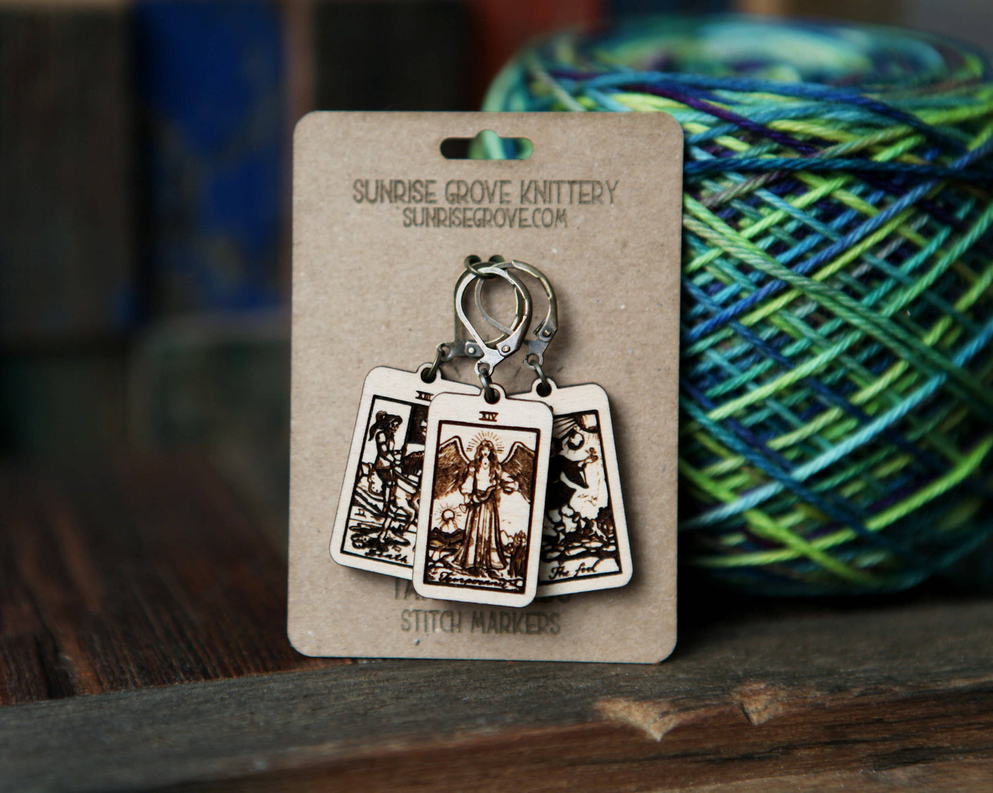 Sunrise Grove Tarot Knitting Progress Keepers & Crochet Markers Set of 3 - The Fool, Death & Temperance Stitch Markers