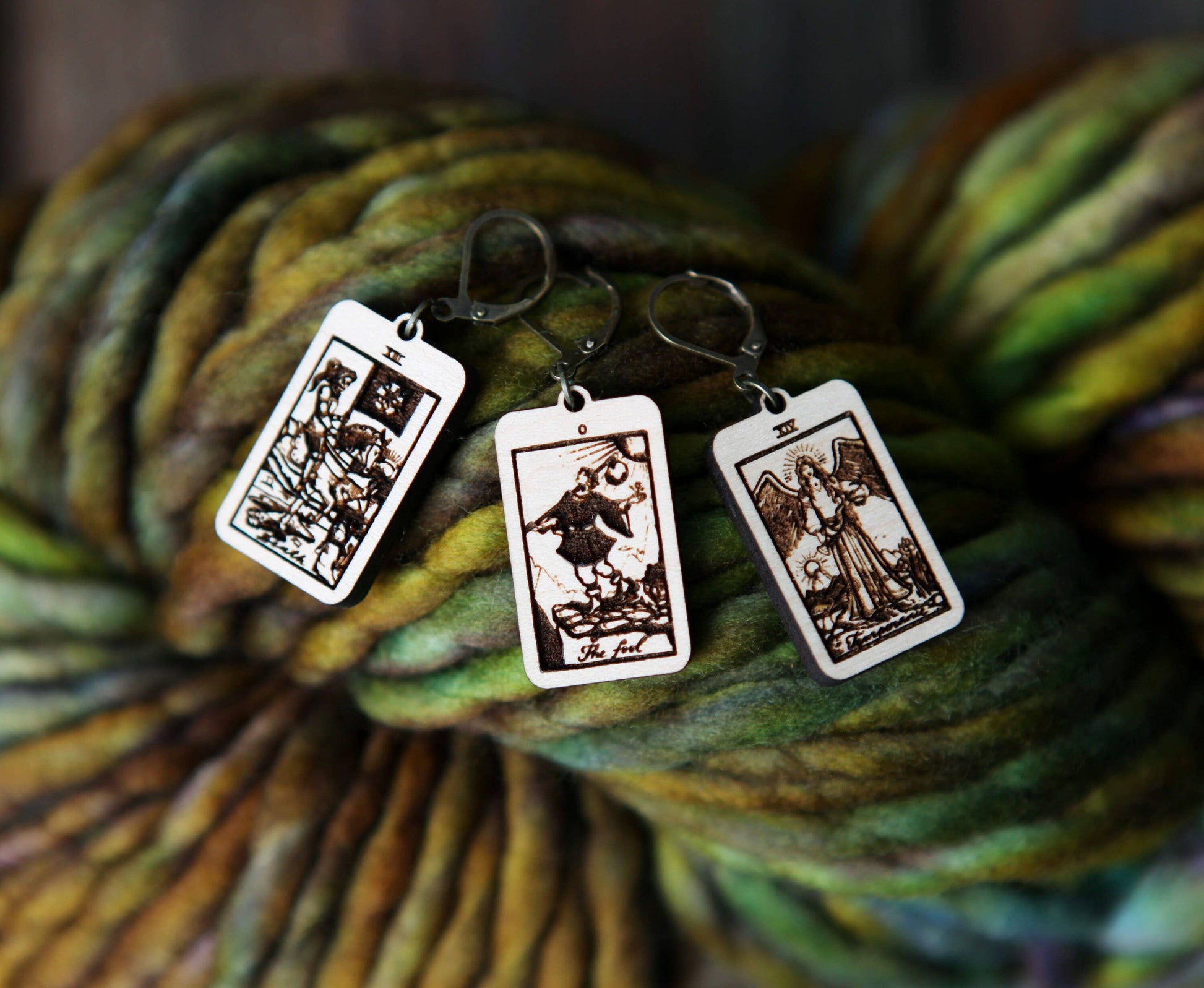 Sunrise Grove Tarot Knitting Progress Keepers & Crochet Markers Set of 3 - The Fool, Death & Temperance Stitch Markers