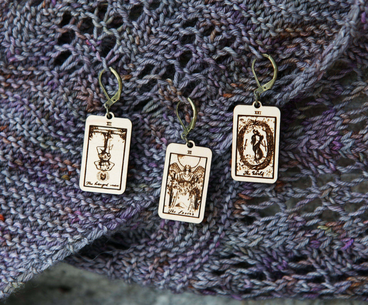 Sunrise Grove Tarot Knitting Progress Keepers & Crochet Markers Set of 3 - The Fool, Death & Temperance Stitch Markers