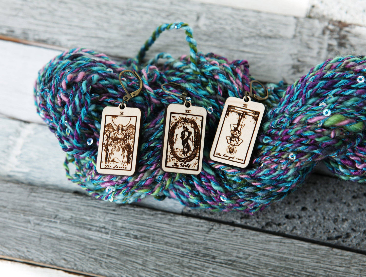 Sunrise Grove Tarot Knitting Progress Keepers & Crochet Markers Set of 3 - The Fool, Death & Temperance Stitch Markers