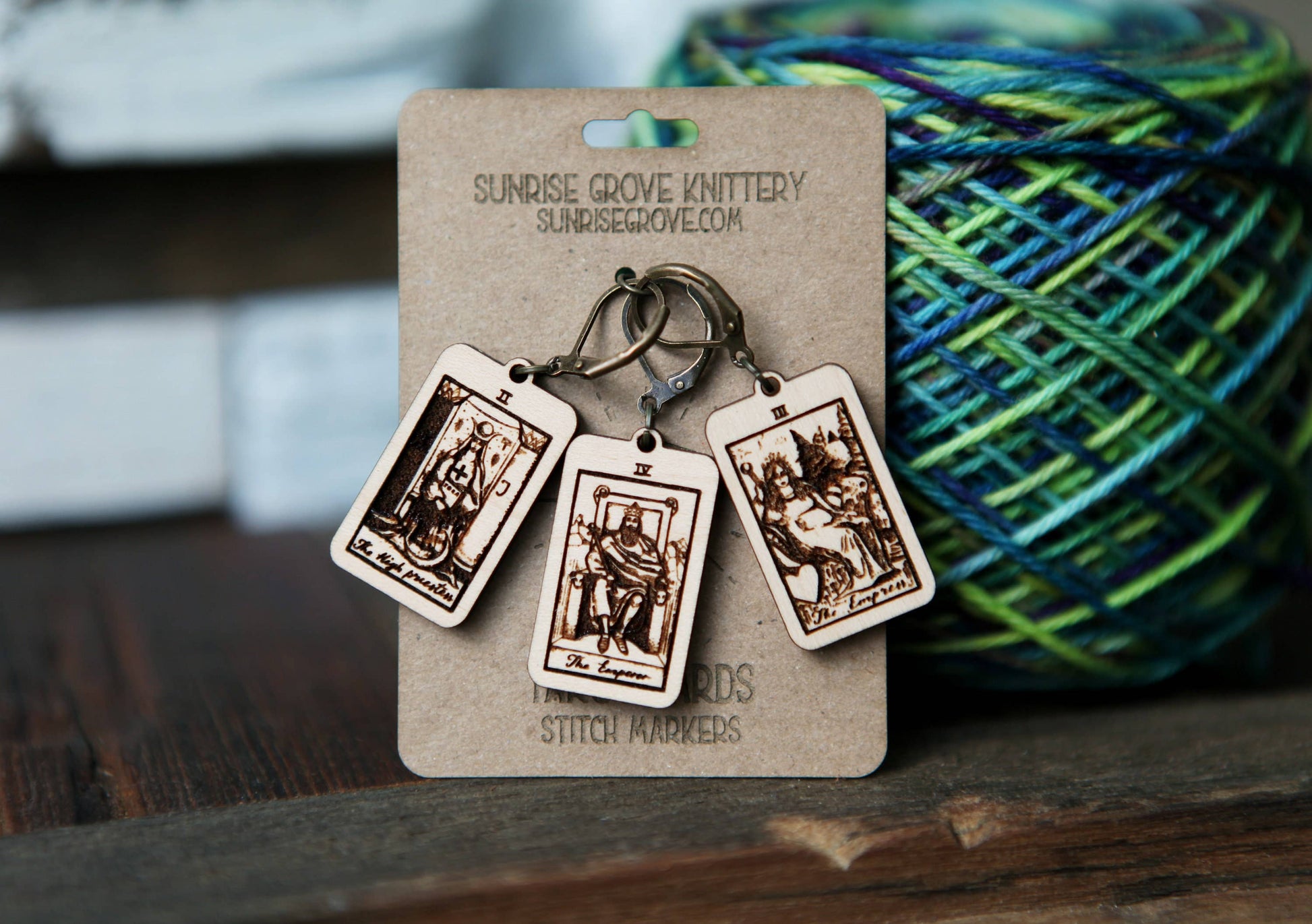 Sunrise Grove Tarot Knitting Progress Keepers & Crochet Markers Set of 3 - The High Priestess, Empress and Emperor Stitch Markers