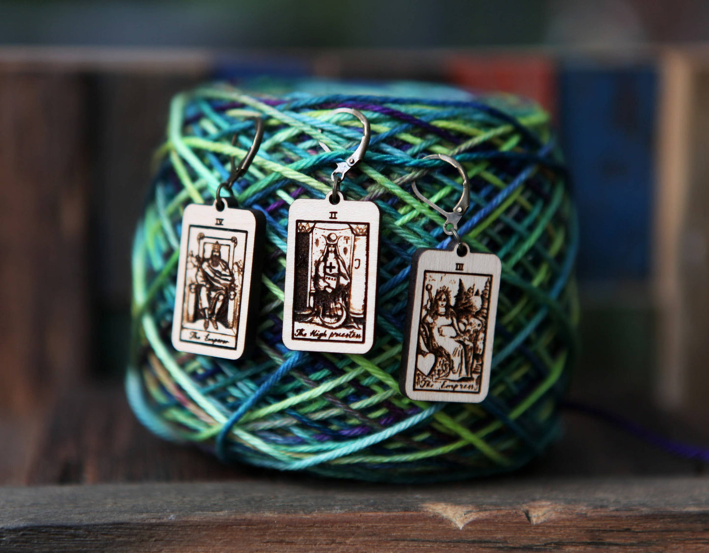 Sunrise Grove Tarot Knitting Progress Keepers & Crochet Markers Set of 3 - The High Priestess, Empress and Emperor Stitch Markers