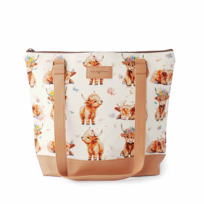 Twice Sheared Sheep Maisy Highland Cow Mega Trinity Bag – Large Zippered Knitting Project Bag Tote Bags