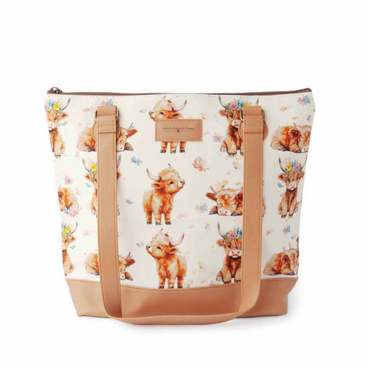 Twice Sheared Sheep Maisy Highland Cow Mega Trinity Bag – Large Zippered Knitting Project Bag Tote Bags