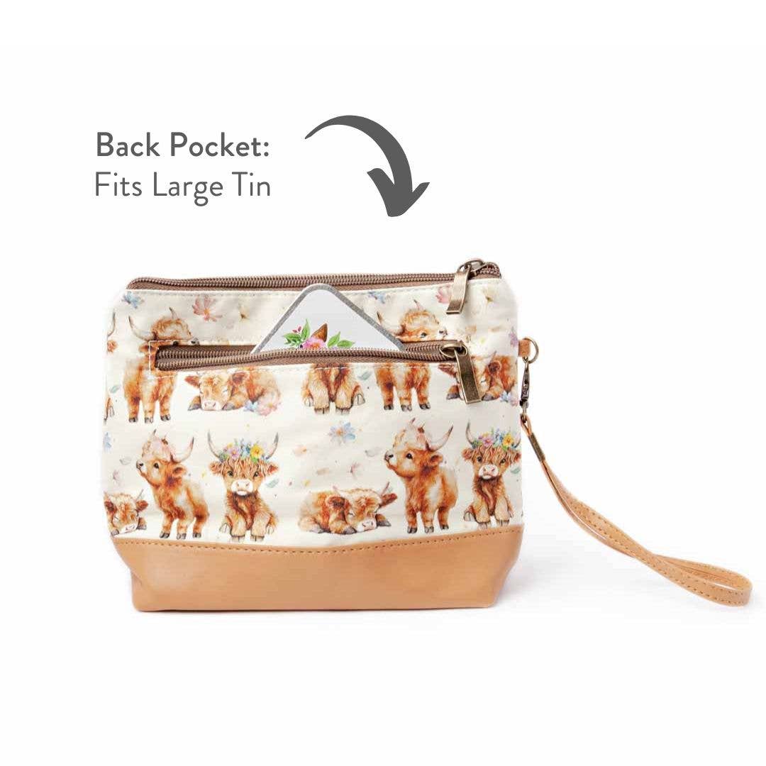 Twice Sheared Sheep Mini Trini Bag – Small Zippered Sock Project Bag - Maisy the Highland Cow Tote Bags