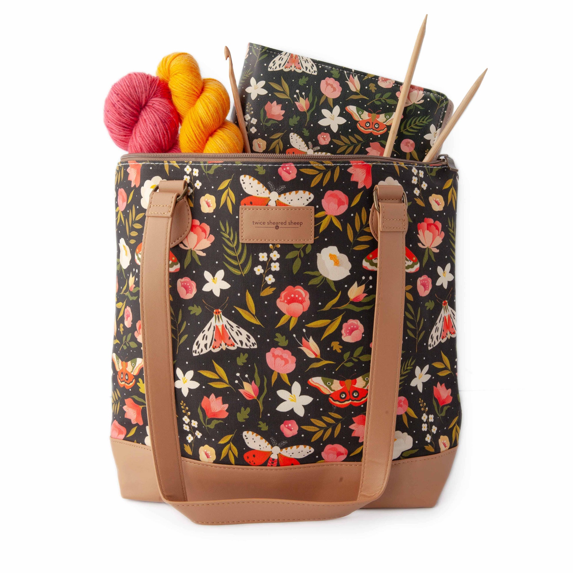 Twice Sheared Sheep Night Forest Mega Trinity Bag – Large Zippered Knitting Project Bag Tote Bags