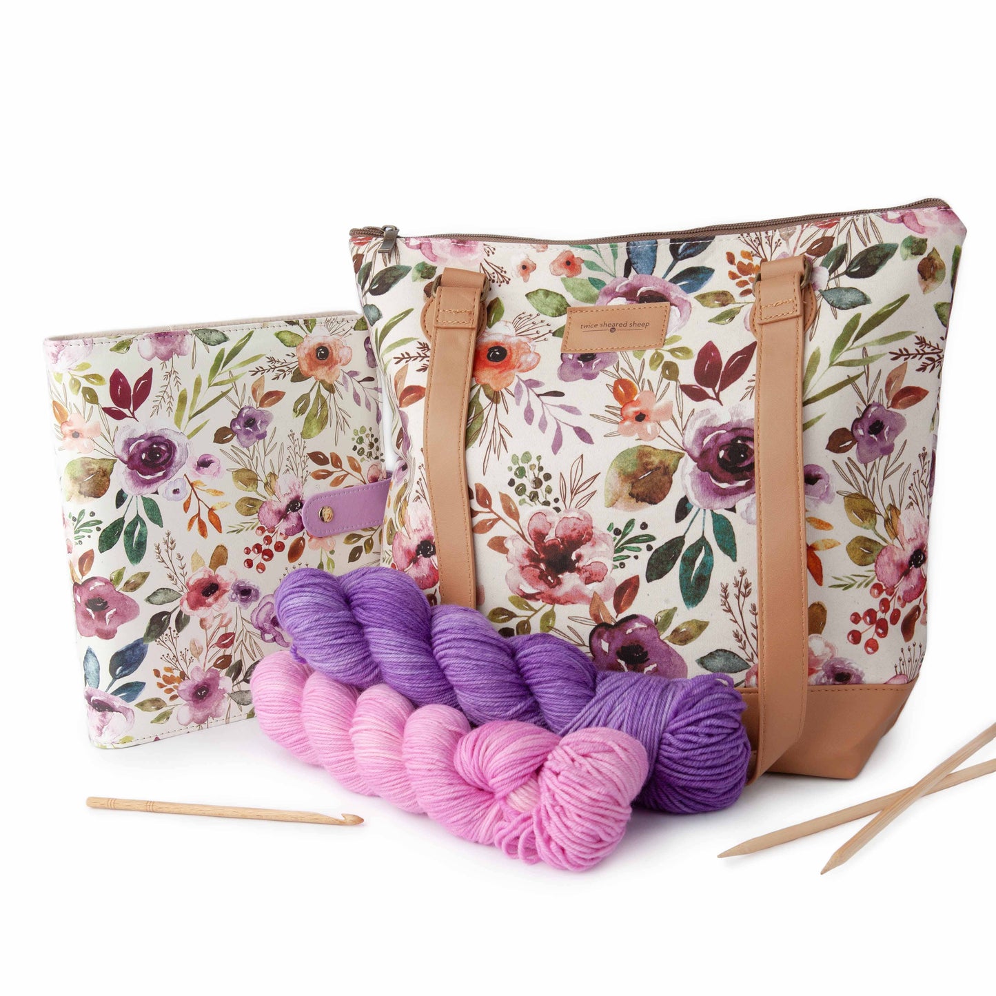 Twice Sheared Sheep Spring Floral Mega Trinity Bag – Large Zippered Knitting Project Bag