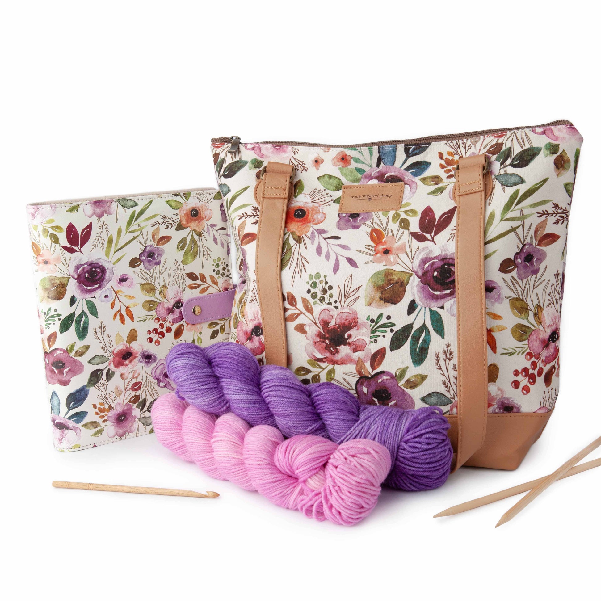 Twice Sheared Sheep Spring Floral Mega Trinity Bag – Large Zippered Knitting Project Bag
