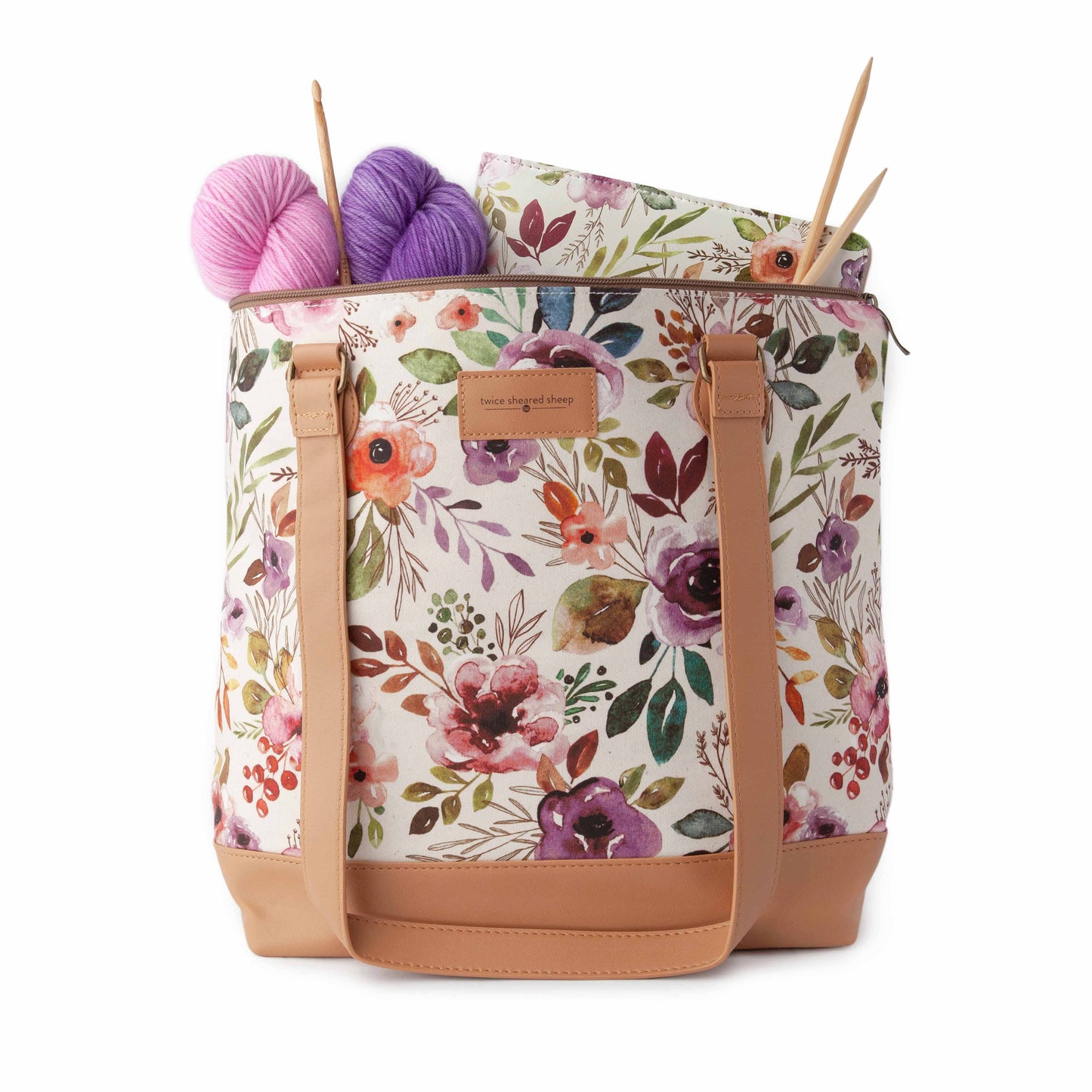 Twice Sheared Sheep Spring Floral Mega Trinity Bag – Large Zippered Knitting Project Bag