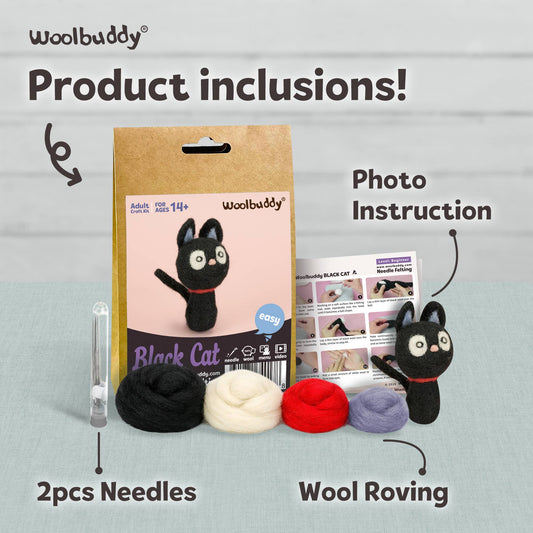 Woolbuddy Needle Felting Kit – DIY Black Cat craft kit for beginners